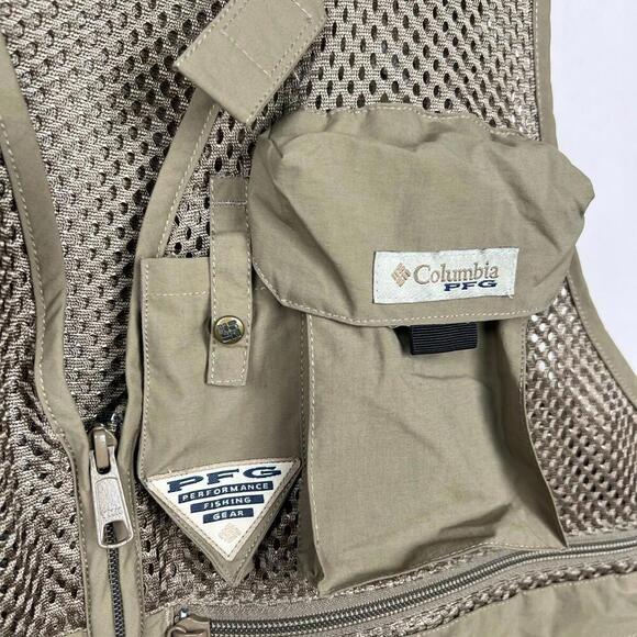 Columbia PFG Performance Fishing Gear Vest Tan Mesh Utility – Size L - Picture 7 of 9